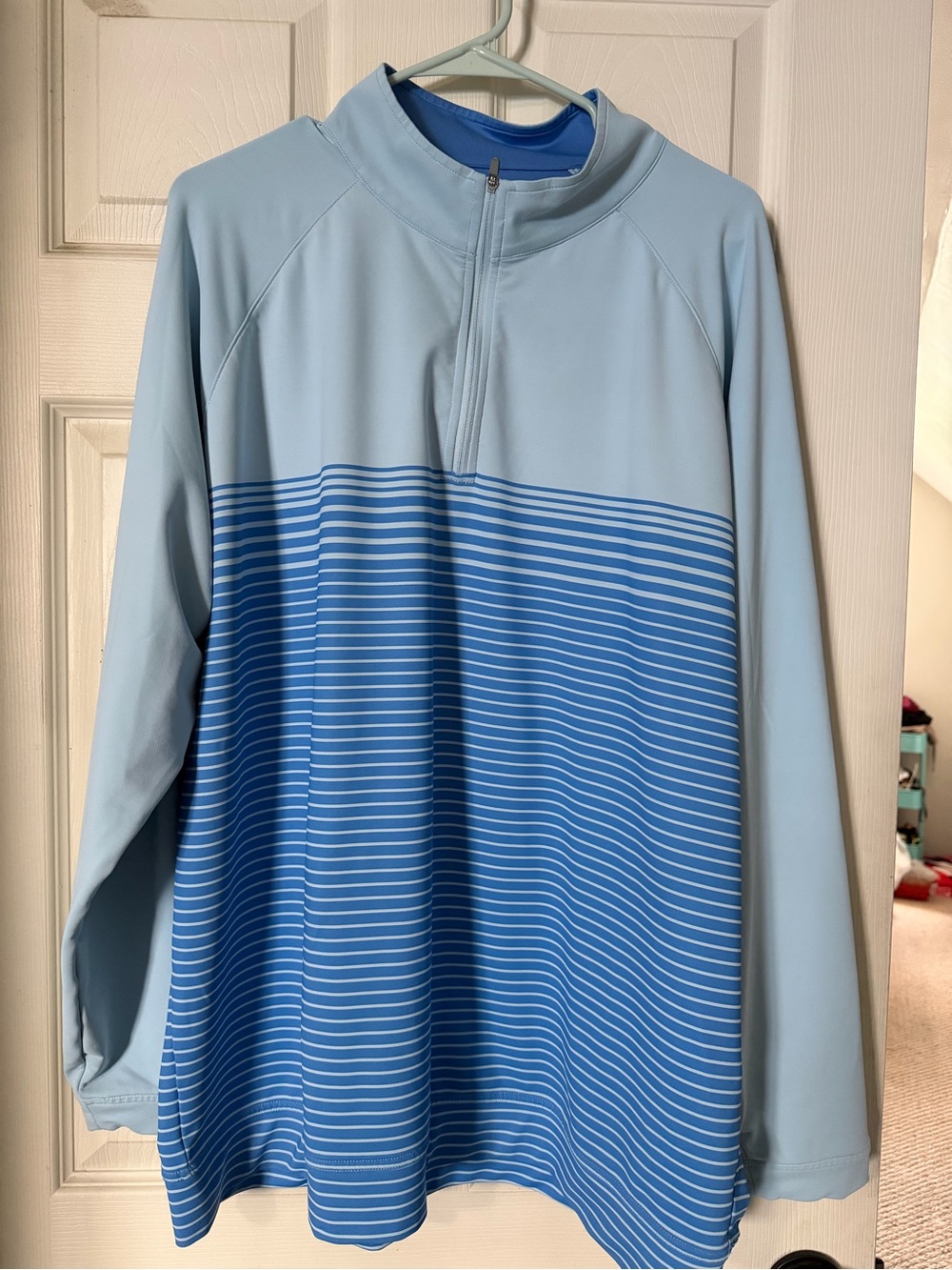 Peter Millar Light Blue and Royal Blue Striped Quarter-Zip Polo